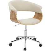 Vintage Mod Office Chair in Chrome, Zebra Wood & Cream Fabric